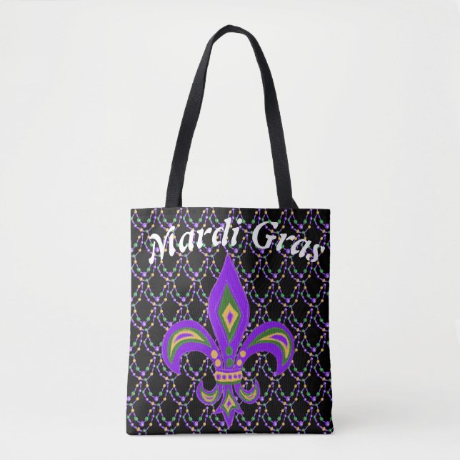 Bolsa Tote Mardi gras miçanga e Fleur de Lis (Frente)