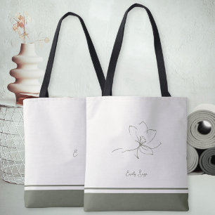 Bolsa Tote Marfim Verde Salvia Linha Artística Floral Minimal