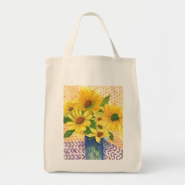 Bolsa Tote margarida amarela no vaso azul (Frente)