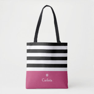 Bolsa Tote Margarida conhecida cor-de-rosa escura das listras