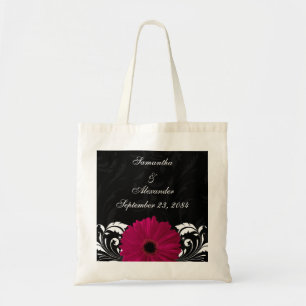 Bolsa Tote Margarida fúcsia do Gerbera do rolo com preto e