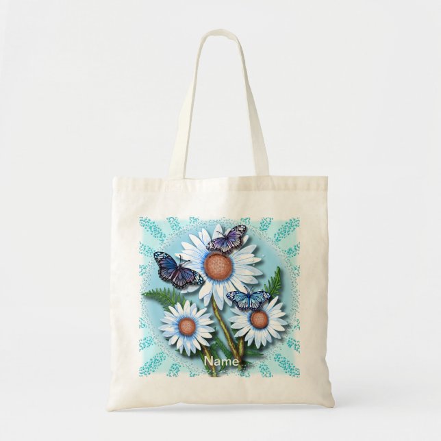 Bolsa Tote Margaridas Azuis Borboleta (Frente)