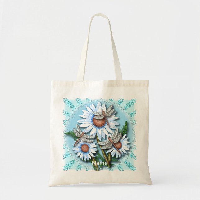 Bolsa Tote Margaridas Azuis de Libélula  (Frente)