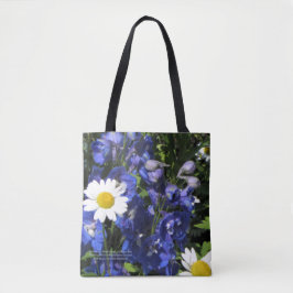 Bolsa Tote Margaridas e Delphiniums. Azul de Larkspur
