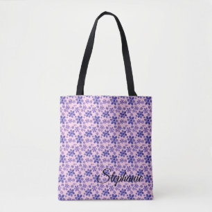 Bolsa Tote Margaridas Tons de Roxo com Fundo Rosa