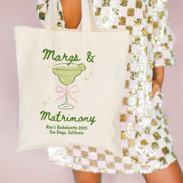 Bolsa Tote Margs & Matrimony Bachelorette Personalizado (Margs & Matrimony Bachelorette Custom Tote Bag)