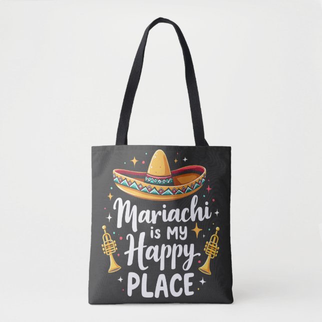 Bolsa Tote Mariachi é o meu Lugar Feliz México Música Saxofon (Frente)