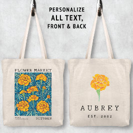 Bolsa Tote Marigold Floral Outubro Nascimento da Flor Nome do