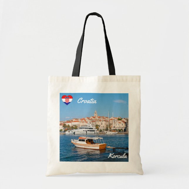 Bolsa Tote Marina da cidade de Korcula - Dalmácia, Croácia (Frente)