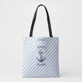 Bolsa Tote Marinho Ancorante Náutico Stripes Nome do Barco