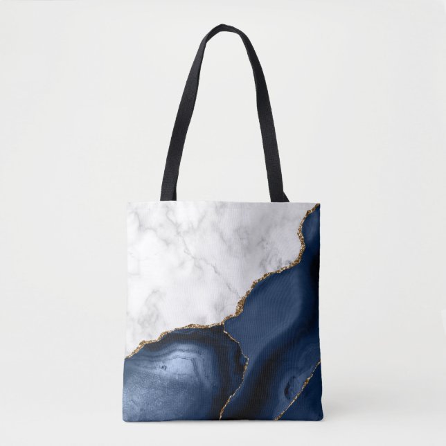 Bolsa Tote Marinho Azul-Acinado Marmoreado Branco (Frente)