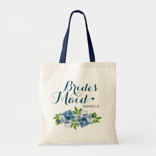 Bolsa Tote Marinho Azul, Brancas Florais Maid