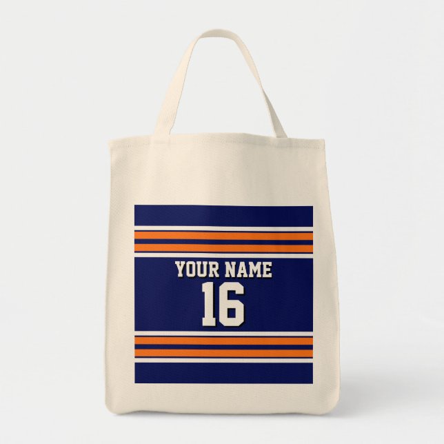 Bolsa Tote Marinho Azul com Equipe de White Stripes Laranja J (Frente)