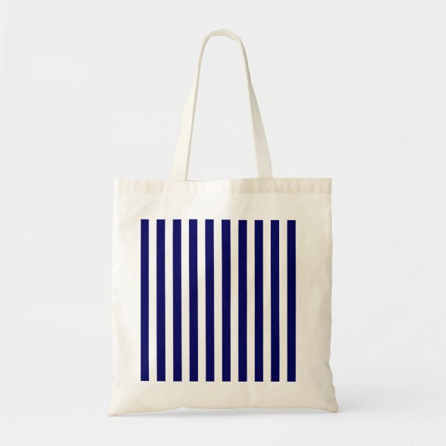 Bolsa Tote Marinho azul e faixas brancas de doces (Frente)