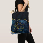 Bolsa Tote Marinho Azul e Floresta Dourada, Mãe da Noite<br><div class="desc">Marinho  Azul e Dourado Marble Agate Godes,  Design,  com fontes modernas e de script. Trendy e Chic Wedding Mãe do Saco de Tote do Groom! Veja meu compro para ver a suíte de casamento inteira para este design!</div>