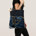 Bolsa Tote Marinho Azul e Folha Ouro Agate Marble Bridesmaid<br><div class="desc">Marinho  Azul e Dourado Marble Agate Godes,  Design,  com fontes modernas e de script. Trendy e Chic Wedding Bridesmaid Tote Bag! Veja meu compro para ver a suíte de casamento inteira para este design!</div>