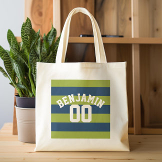 Bolsa Tote Marinho Azul e Verde limão Râguebi Número
