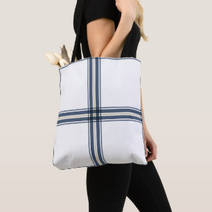 Bolsa Tote Marinho Azul Farmhouse Check Na moda Trendy Bonit