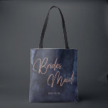 Bolsa Tote Marinho Azul Rosa de Aquarela Dourado Bridesmaid M<br><div class="desc">Marinho Blue Watercolor & Rosa Dourado Faux Foil Lettering Perfect para sacos de tote Bridesmaid para outono ou Casamento no inverno com letra de script alfaiatado para a mão! Verifique meu compro para ver toda a coleção de casamento com este design!</div>