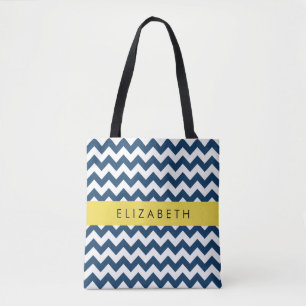 Bolsa Tote Marinho Azul Zigzag, Marinho Blue Chevron, Seu Nom