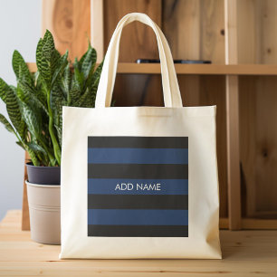 Bolsa Tote Marinho Blue e Black Rugby Stripes com nome person