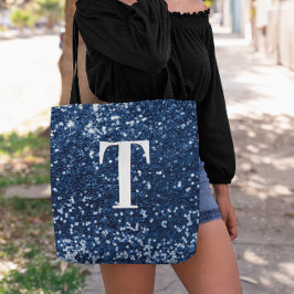 Bolsa Tote Marinho Blue Faux Glitter Bokeh Sparkly Monograma