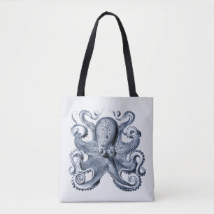 Bolsa Tote Marinho Blue Octopus ilustrado por Ernst Haeckel