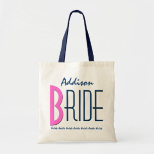 Bolsa Tote Marinho Blue Pink Custom Name Personalized Bride V
