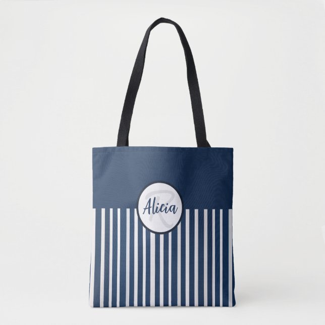 Bolsa Tote Marinho Blue Stripe and Color Block (Frente)