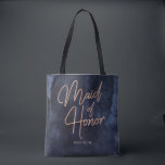 Bolsa Tote Marinho Blue Watercolor e Madrinha de casamento Do<br><div class="desc">Marinho Blue Watercolor & Rosa Dourado Faux Foil Lettering Perfect para sacos de tote de Madrinha de casamento Monograma ou Queda com letra mestra lendária! Verifique meu compro para ver toda a coleção de casamento com este design!</div>