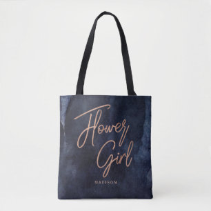 Bolsa Tote Marinho Blue Watercolor e Rosa Dourada Flower Girl