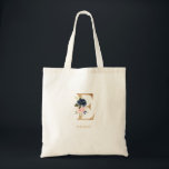 Bolsa Tote Marinho Blush Floral Monograma - Letra "E" Persona<br><div class="desc">Marinho impresso moderno e elegante Blush Floral Faux Dourado Monograma Letra "E" Tote Bag personalizada que pode ser personalizada com o seu texto. Veja a Design de Arte Gráfica para outros produtos que combinam com este design!</div>