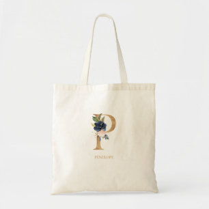 Bolsa Tote Marinho Blush Floral Monograma - Letra "P" Persona