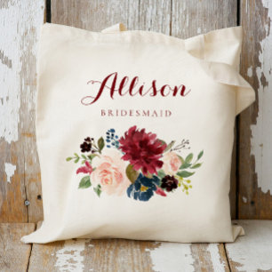 Bolsa Tote Marinho Borgonha Porta-buquê Floral