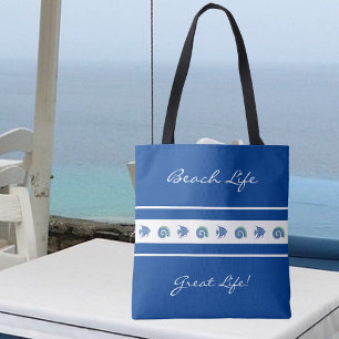 Bolsa Tote Marinho Chic Blue White Strips Fish Shell Beach Li
