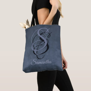 Bolsa Tote Marinho Cinza azul Ambre do monograma rústico pret