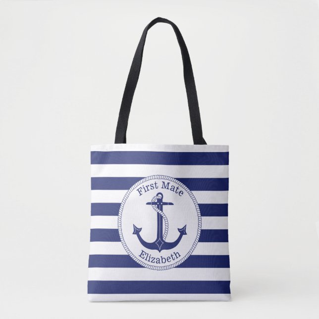 Bolsa Tote Marinho de Âncora Náutica Blue First Mate Personal (Frente)