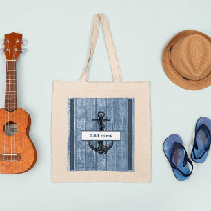 Bolsa Tote Marinho De Ancoragem Náutica Nome Azul De Volta À 