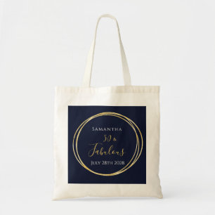 Bolsa Tote Marinho de aniversário personalizado Dourado