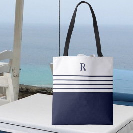 Bolsa Tote Marinho de Monograma Chic Blue Striped