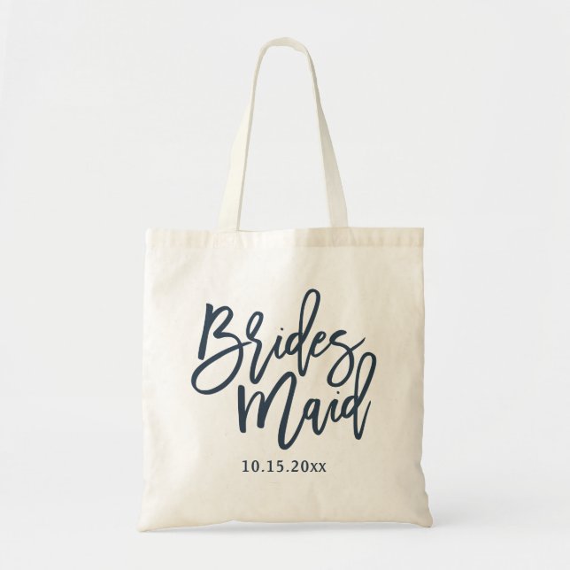 Bolsa Tote Marinho de Script de Letra Bridesmaid (Frente)