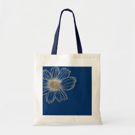 Bolsa Tote Marinho design Floral ouro Azul