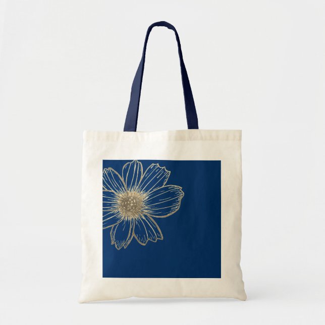 Bolsa Tote Marinho design Floral ouro Azul (Frente)