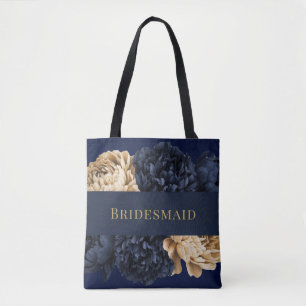 Bolsa Tote Marinho Dourado Aquarela Peony Bridesmaid Favor Gi