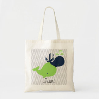 Bolsa Tote Marinho e baleias verdes no saco do costume da