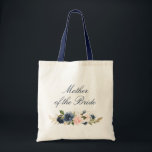 Bolsa Tote Marinho e blush floral Mãe da Noiva<br><div class="desc">Uma bela bolsa de tote de noiva floral. Ele tem rosas marinhos azuis e cor-de-rosa e você pode personalizar o texto e as cores.</div>
