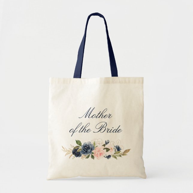 Bolsa Tote Marinho e blush floral Mãe da Noiva (Frente)