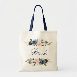 Bolsa Tote Marinho e noiva floral cor-de-rosa