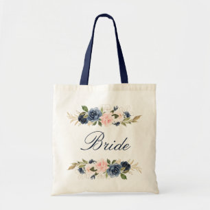 Bolsa Tote Marinho e noiva floral cor-de-rosa
