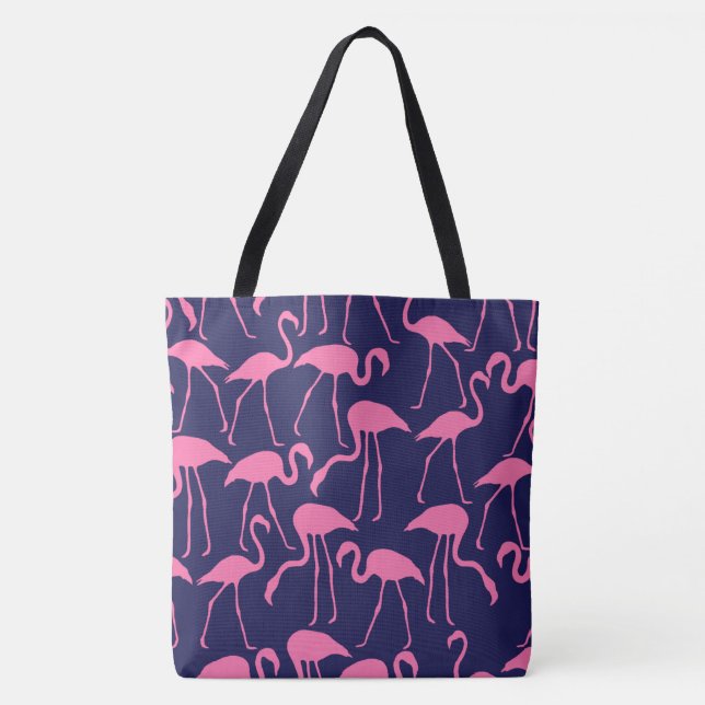 Bolsa Tote Marinho e Padrão Flamingo Rosa (Frente)